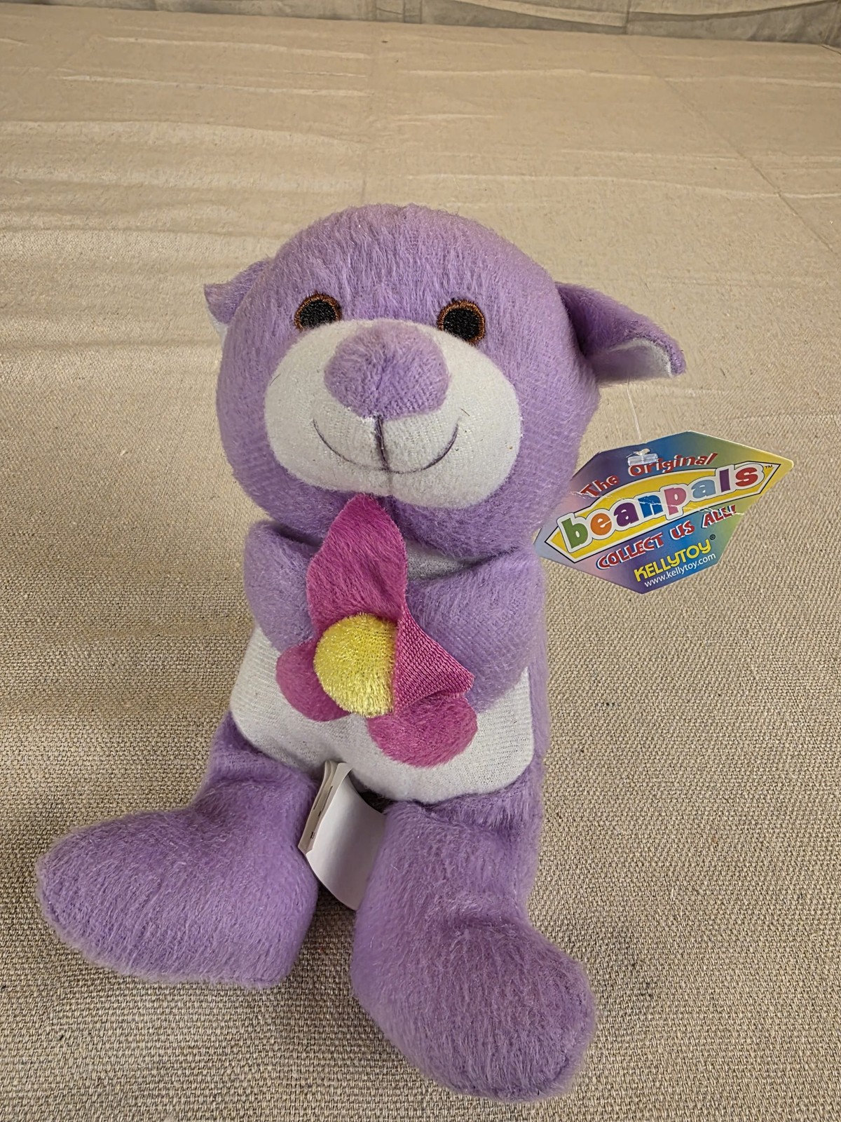 The Original Beanpals Purple Plush Bear Holding Flower by Kellytoy