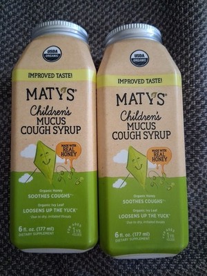 (2) Maty's Organic Children's Mucus Cough Syrup, w/Organic Honey 6oz Exp.02/27