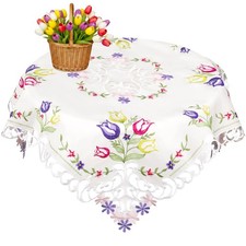 Tovaglia Tulipano Pasqua Primaverile 34 Pollici Quadrata Ricamata Fiori di Tulipano Tavolo...
