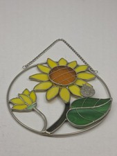 Stained Glass Window Hanging -Sun Flower lady Bug Sun Catcher for Door Terrace