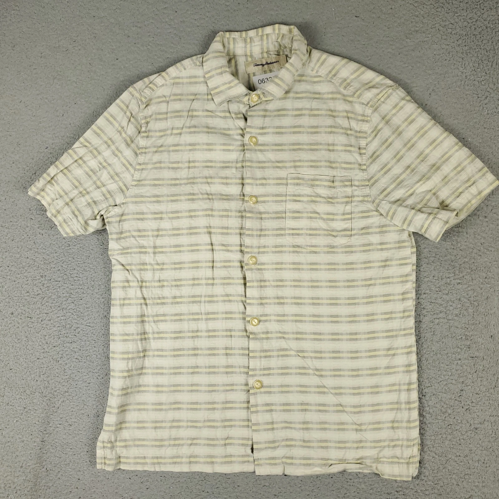 Tommy Bahama Shirt Mens Medium Ivory Plaid Silk Hawaiian Button Up Short Sleeve