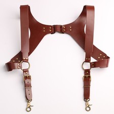 Top-grain Cowhide Leather Vintage Suspenders Braces Adjustable Harness for Men