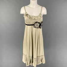 VERA WANG Size 6 Moss Silk Ribbed Spaghetti Straps Cocktail Dress