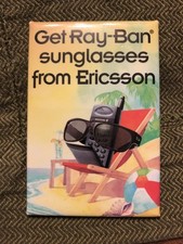 Vintage " Get Ray Ban Sunglasses From Ericsson " Telephones Pin Badge