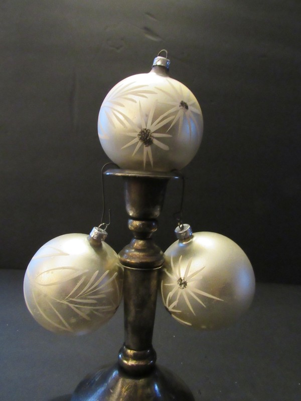 Set Of 3 Vintage Mercury Glass Christmas Ornaments Hand Painted West Germany