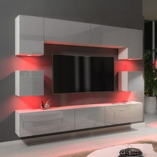 Wall Unit – High Gloss Doors  Free LED Lighting  Floating TV Cabinet Set  MODENA