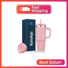 Konokyo 30 oz Tumbler with Handle and 2 Straws,2 in 1 Lid Insulated Water Bottle