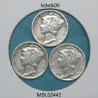 Mercury dime lot of 3, 1942-D, 1943-D, 1944-D.  90% silver coins