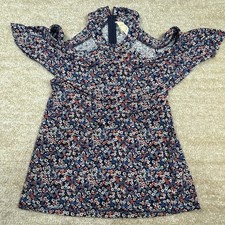 Michael Kors Dress Womens XS Navy Floral Cold Shoulder Ruffle Zipper Casual