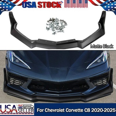 FIT 2020-25 CORVETTE C8 Z51 STG 3 WINGLET FRONT BUMPER LIP SPLITTER MATTE BLACK