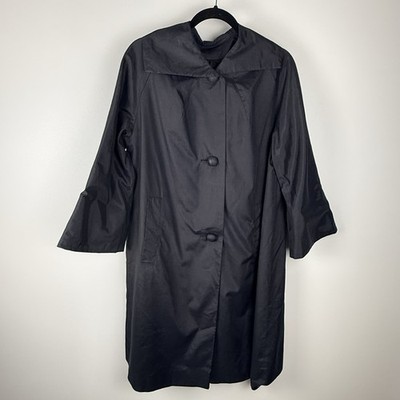 Travelcoats By Naman Vintage 60s Black Coat Womens L Raincoat Mod Packable