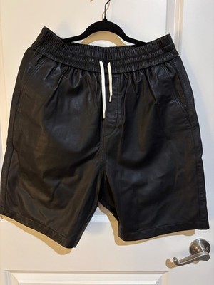 ALLSAINTS MEN'S Davis Black Leather Relaxed Fit Shorts MEDIUM - 005876