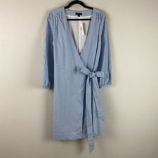 J.Crew Blue White Striped Wrap Dress Size 10 Cotton Poplin Stretch Lined