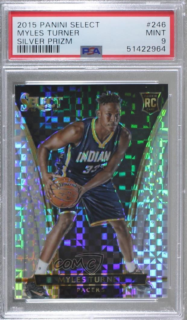 2015 Panini Select Courtside Silver Prizm Myles Turner PSA 9 MINT Rookie RC 1b8