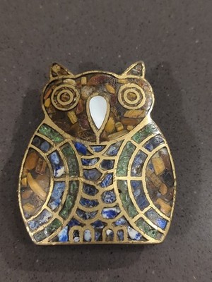 Vintage Cloisonné Style Artwork BRASS TONE BELT BUCKLE 41025A Inlayed Stone K36