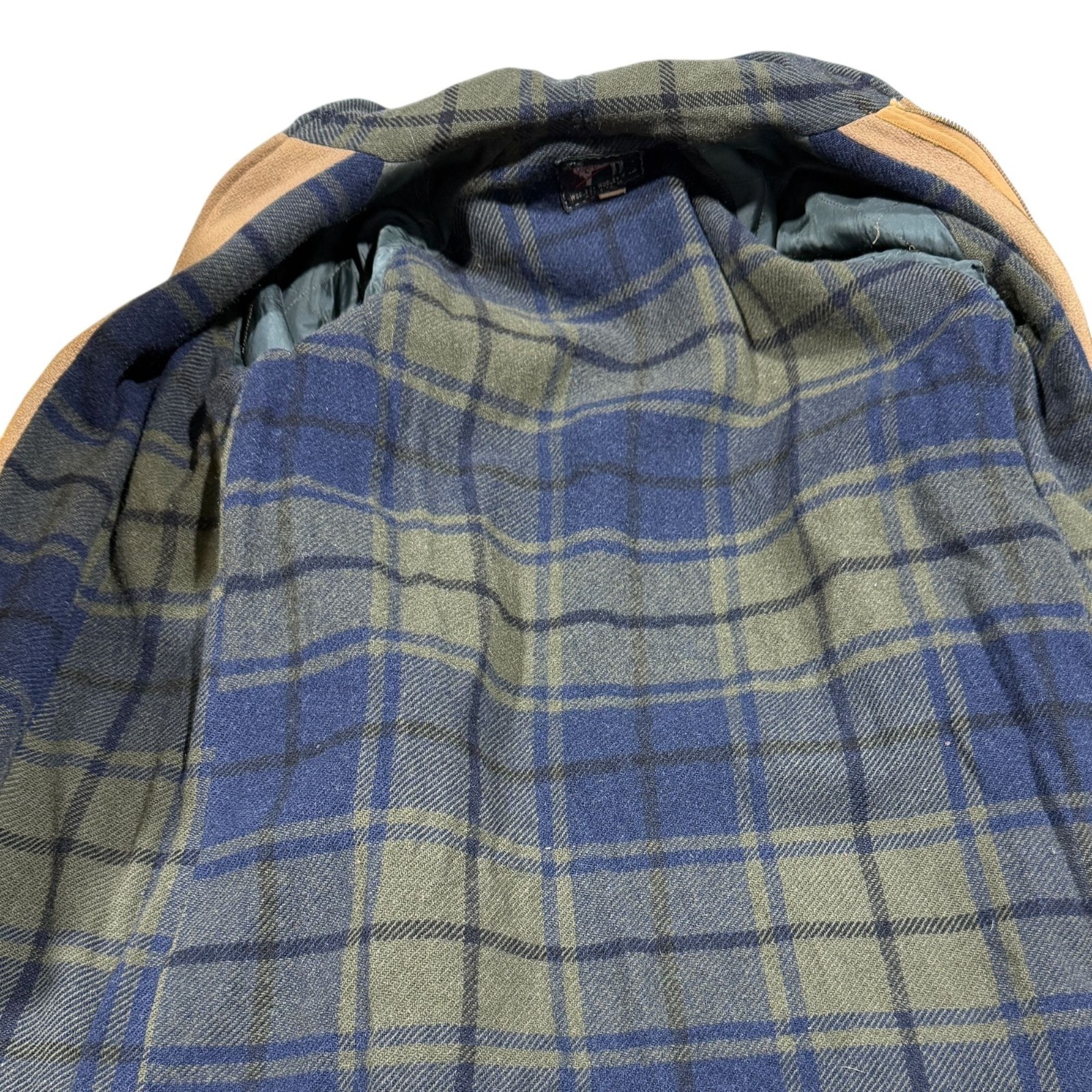 Rare 1950s Woolrich Mens Hooded Wool Coat With Plaid Lining Brown Size M image 6