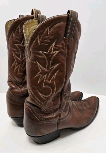 Vintage Tony Lama Blue Label 2110 Brown Leather Stiched Cowboy Boots - Size 10 - Picture 3 of 13