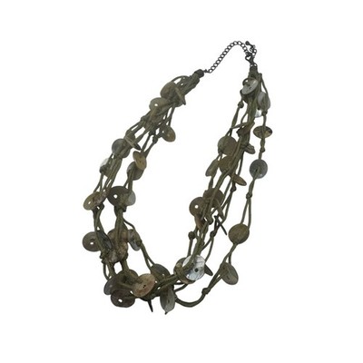 Shell Disc Charm Olive Green Multi Strand Statement Necklace Adjustable Closure