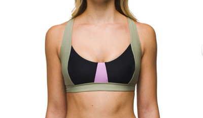 Prana Tulum Swim Top Criss Cross Back Black Color Block Women's Size Large