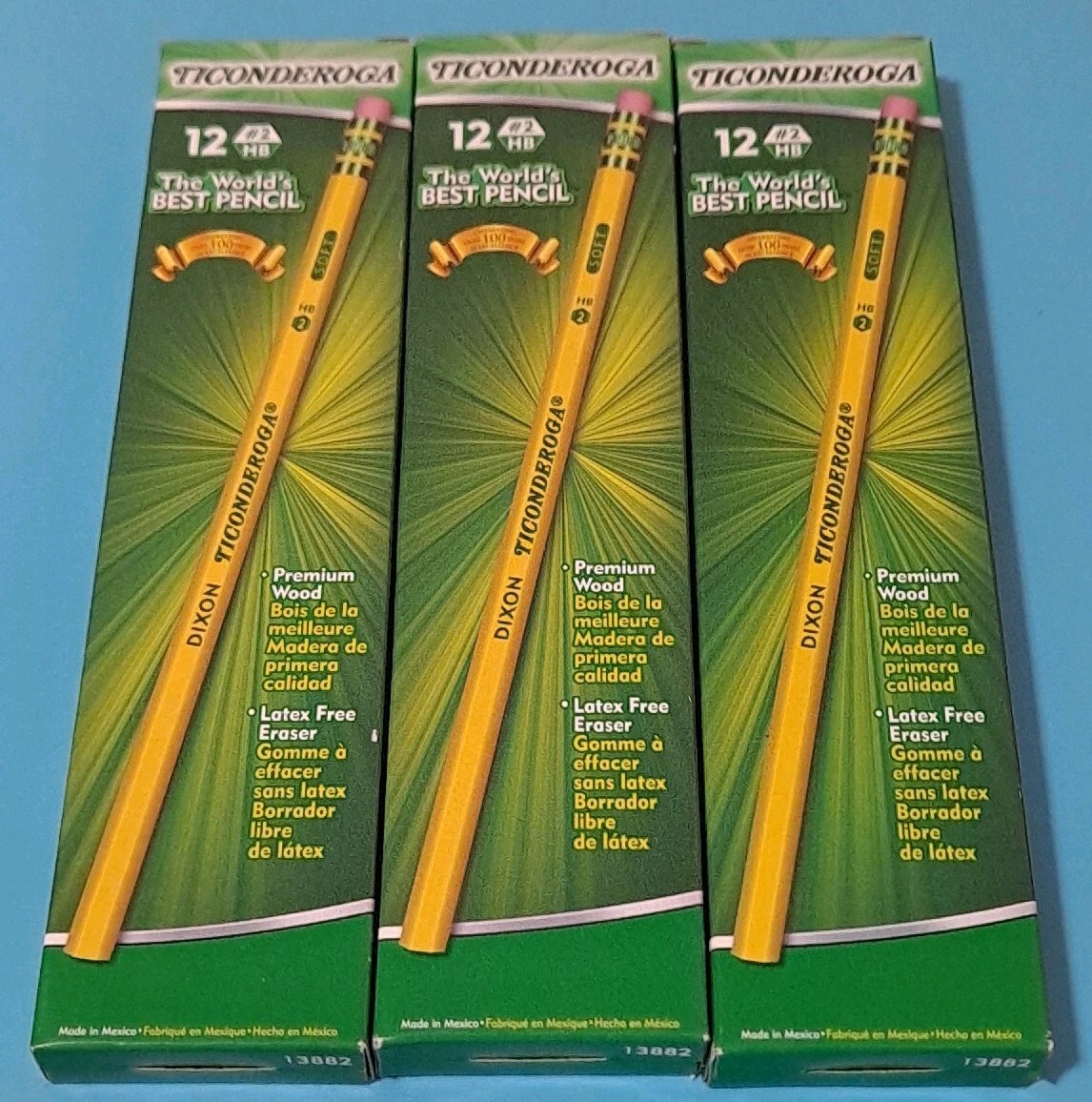 LOT OF 3 Packs of 12 Ticonderoga Wood-Cased Pencils, #2 HB Soft Yellow 13882 D5