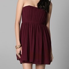 Alice & Olivia Burgundy Silk Chiffon Pleated Strapless Mini Dress - Size 2