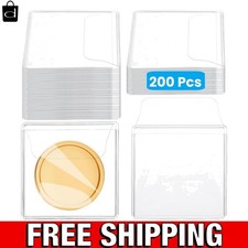 200Pcs Single Pocket Coin Flips Coin Sleeves Holders Clear PVC Coin Protectors I