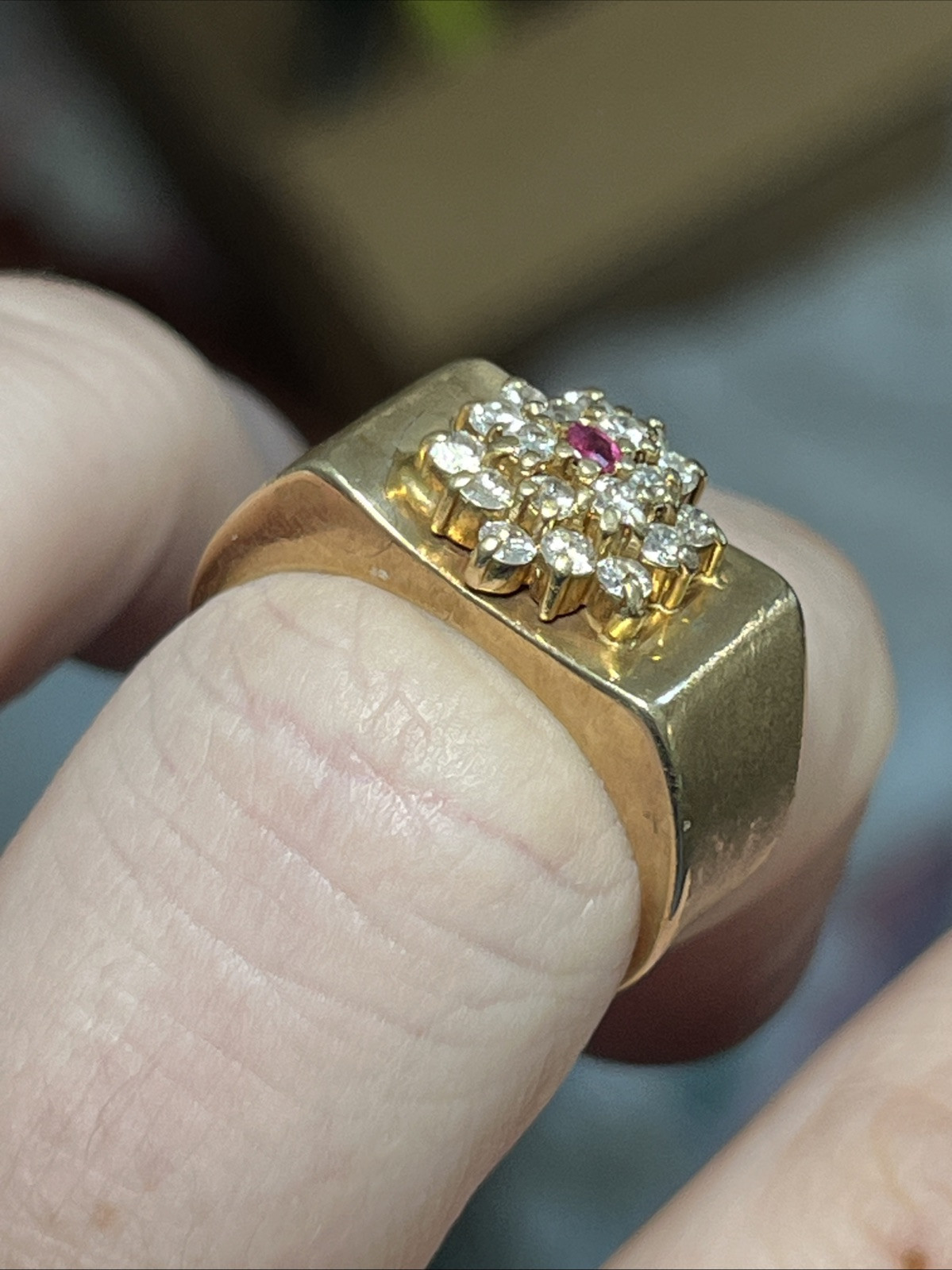 Gold Diamond Ruby Ring Size 7 - image 3