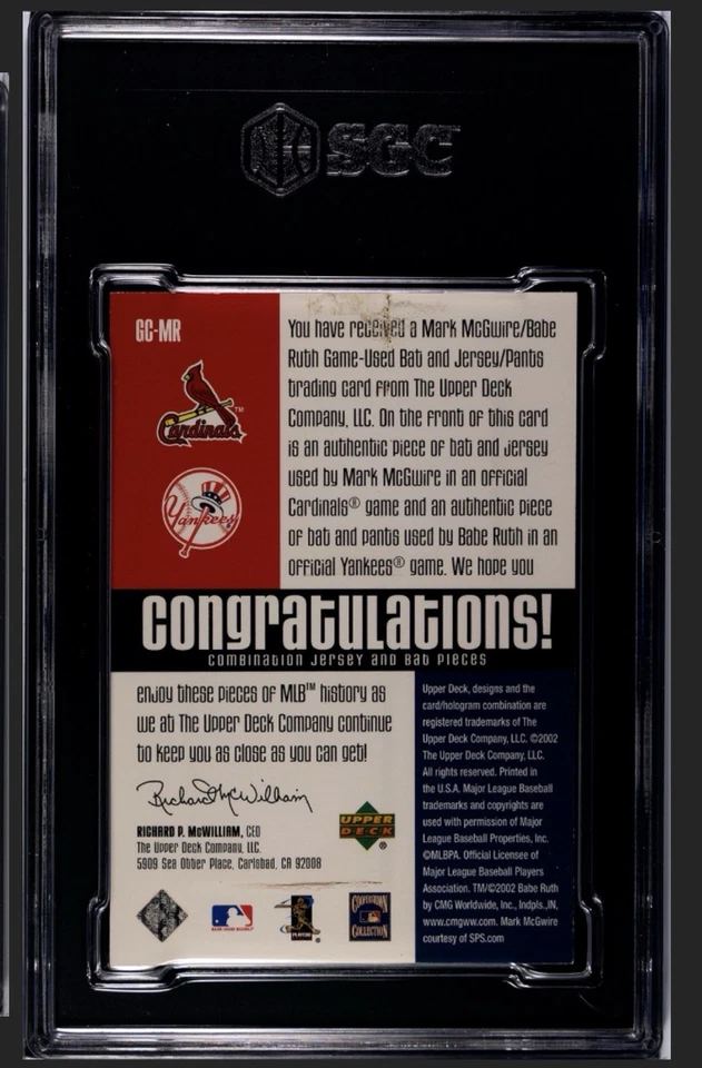 UD Diamond Connection 2002 Babe Ruth/Mark McGwire GU doble bate/camiseta/50 SGC Foto 2 de 2