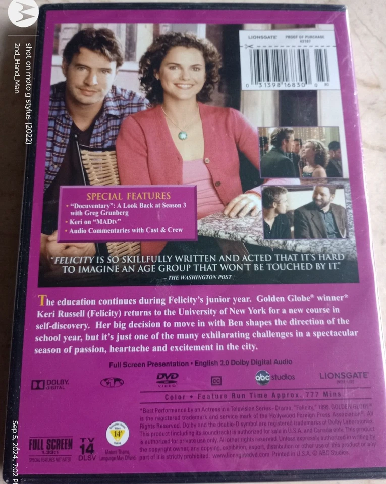 НОВЫЙ ЗАПЕЧАТАННЫЙ FELICITY ПОЛНЫЙ ТРЕТИЙ СЕЗОН 3/3 3 ДИСКА DVD КОМПЛЕКТ - Изображение 2 из 2