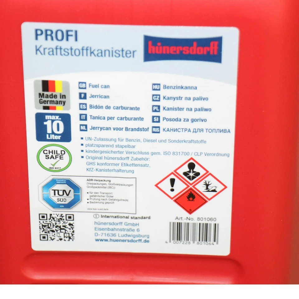 Kunststoff Reserve Kraftstoff Kanister 10L rot mit UN Benzinkanister E10 Diesel - Bild 2 von 2