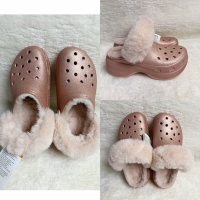 Crocs Women's Classic Platform Fuzz Lined Glitter Clog size W7 NWT