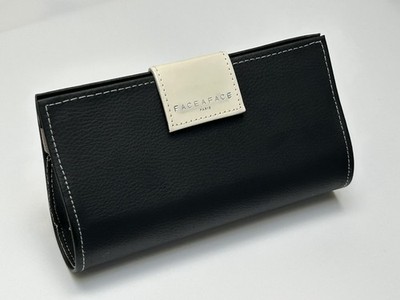 Face a Face Paris Luxury Eyeglasses Case Black Pebble Leatherette / Cream /Clasp