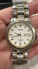 Vintage Men’s Seiko Silver Gold Tone 38mm 7” Watch Needs Battery