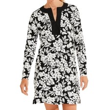 Coolibar UPF 50+ Dress M Black White Floral Long Sleeve Sun Protective Travel
