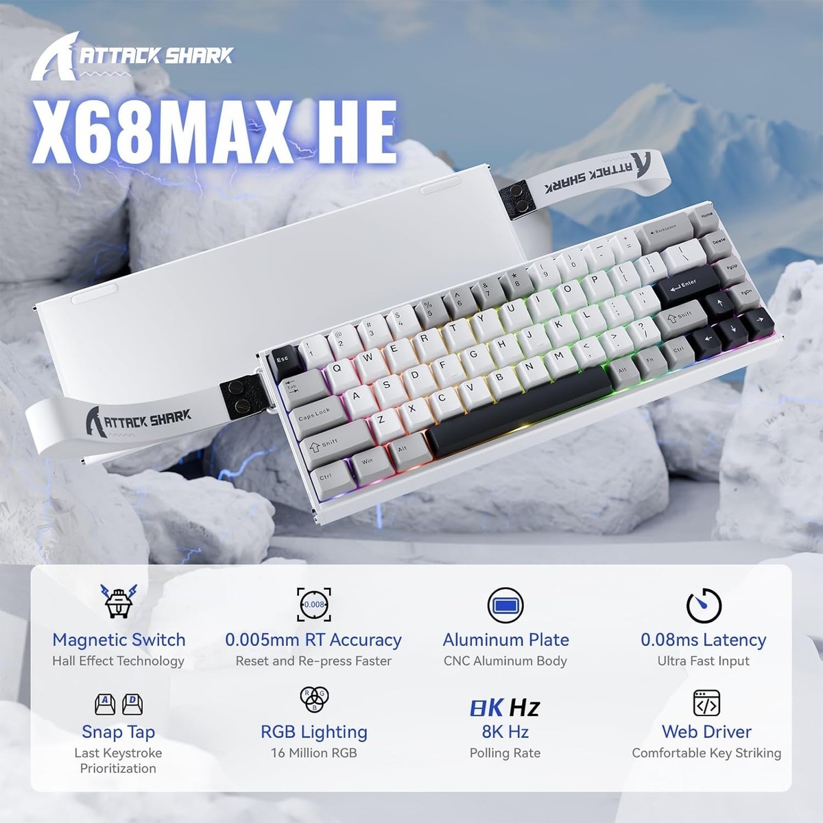 【新品】ATTACK SHARK X68MAX HE USB-C X68MAX HE Rapid Trigger Keyboard | Magnetic Switch | Aluminum