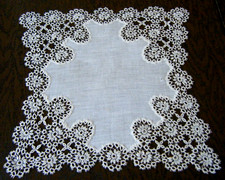 Antique Wedding Handkerchief combo voile linen Tatting lace trimmed decoration.