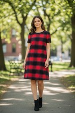 Brooks Brothers Red Fleece Dress Womens 8 Red Plaid Preppy Tailored Sheath Wool