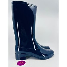 Jeffrey Campbell Women's Showers Tall Navy Blue Glossy Cap Toe Rain Boots Size 6