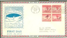 USA 1932 Olympic Games Lake Placid Olympic cover with first day on block of 4