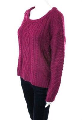 Preston 132677 Womens Plum Cable Knit Zipper Trim Pullover Sweater Top Sz Small