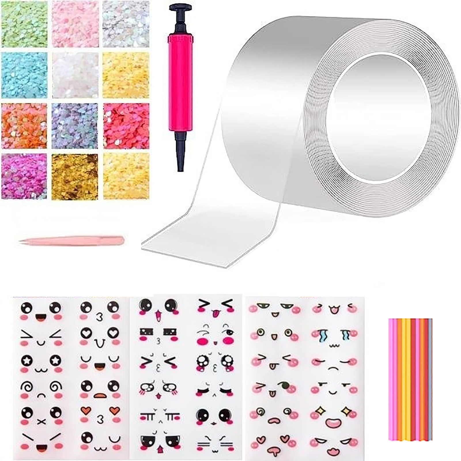 Children Nano Tape Kit Affordable Diy Bubble Toy Craft with Straw Charm