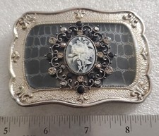 Vintage Cameo Flowers Figure Ornate Silver Tone Ladies Belt Buckle Very Rare