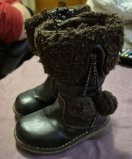 RACHEL SHOES, little girls' side zip-up black faux leather winter boots size 5M