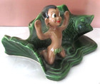 Rare Vintage MCM Ceramic Planter Man Big Green Koi Fish Hoop Earrings Hawaiian — photo 2