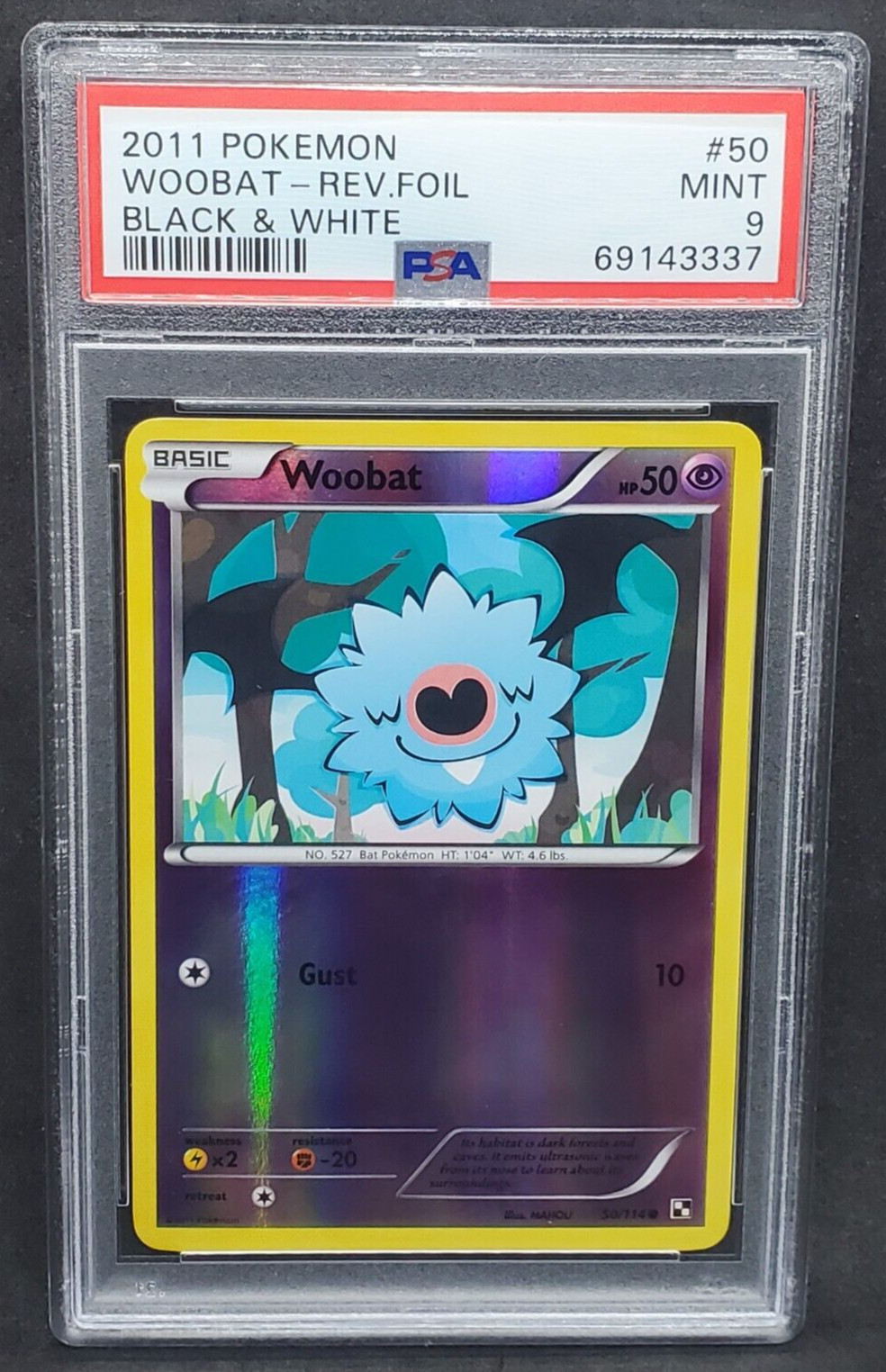 Pokemon PSA 9 MINT Woobat 50/114 Black & White Reverse Holofoil 2011 s#3337