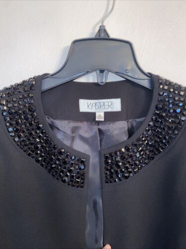 Kasper Black Open Front Blazer/Jacket w Beaded Collar Size 18 - Picture 2 of 8