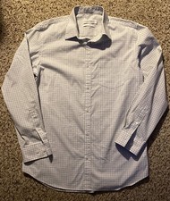 Calvin Klein Non-Iron Men s Medium Button Down Long Sleeve Checkard Grey White