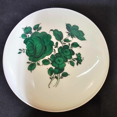 Vtg Wien Augarten Vienna Porcelain Trinket Box Vanity Green flower rose- A17