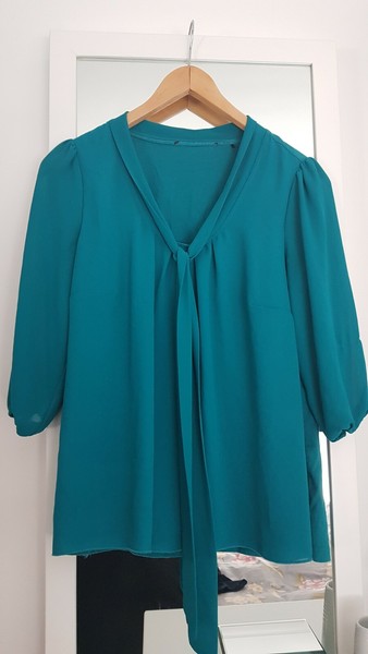 Zara blusa color turquesa Athflow Bluse chic 40 L chemisier neuwertig Blogger