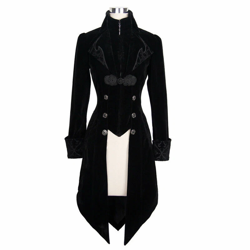Women's Steampunk Swallow Tail Coat Gothic Long Winter Black Velvet Coat
Opens in a new window or ta